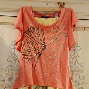 Blouse top butterfly sleeves Coral